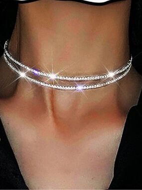 Crystal chain sparkly Rhinestone choker necklace y2k 90’s sexy Ariana grande